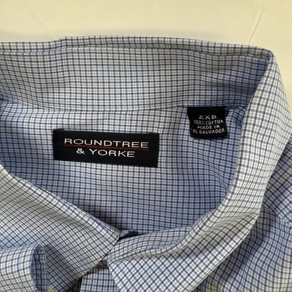Roundtree & Yorke Light Blue Checkered Dress Shirt Size 2XB - Picture 5 of 7
